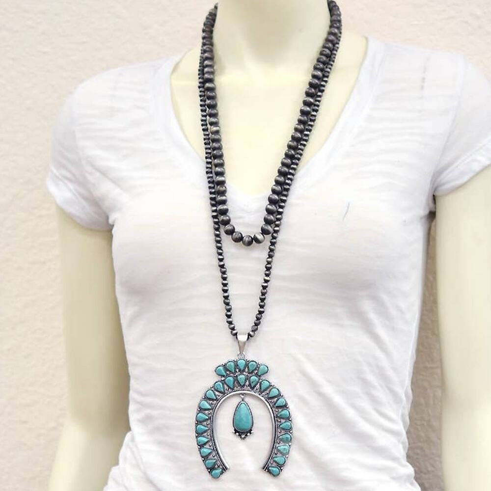 Squash Naja Turquoise Necklace – 2-Strand Boho Statement Piece - Picture 2 of 2